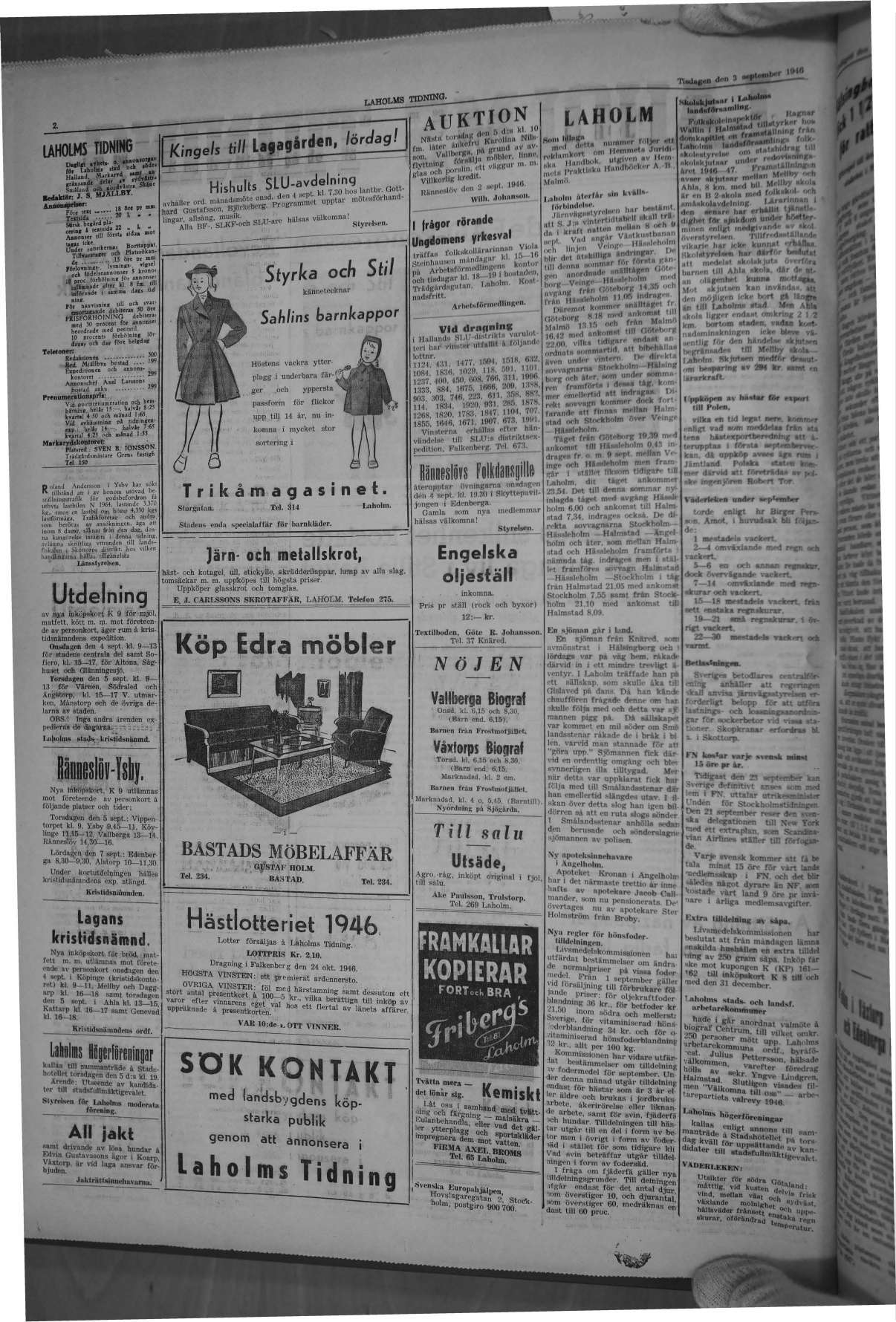 Laholms Tidning Tisdag 3 september 1946, sida 2