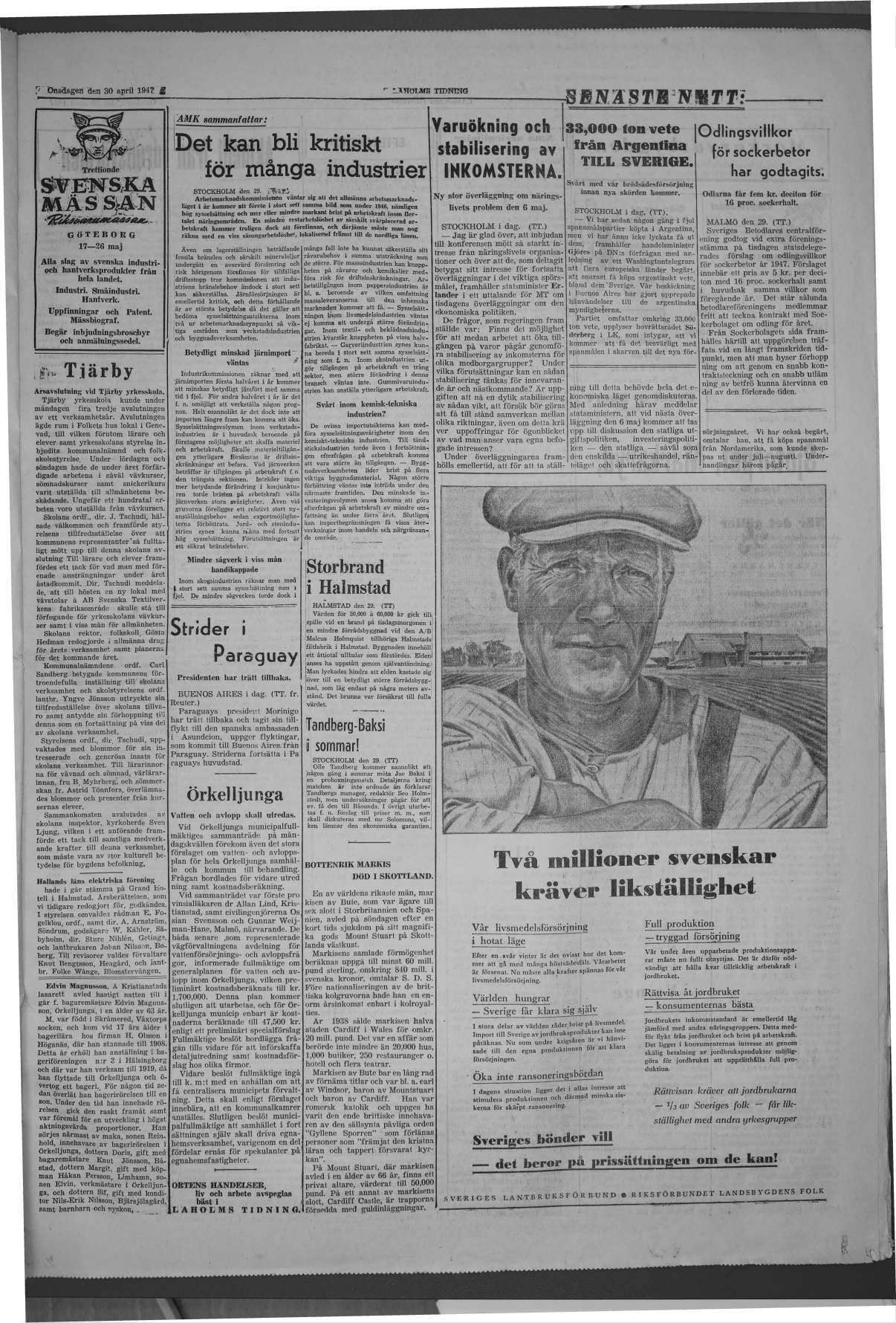 Laholms Tidning Onsdag 30 april 1947, sida 3