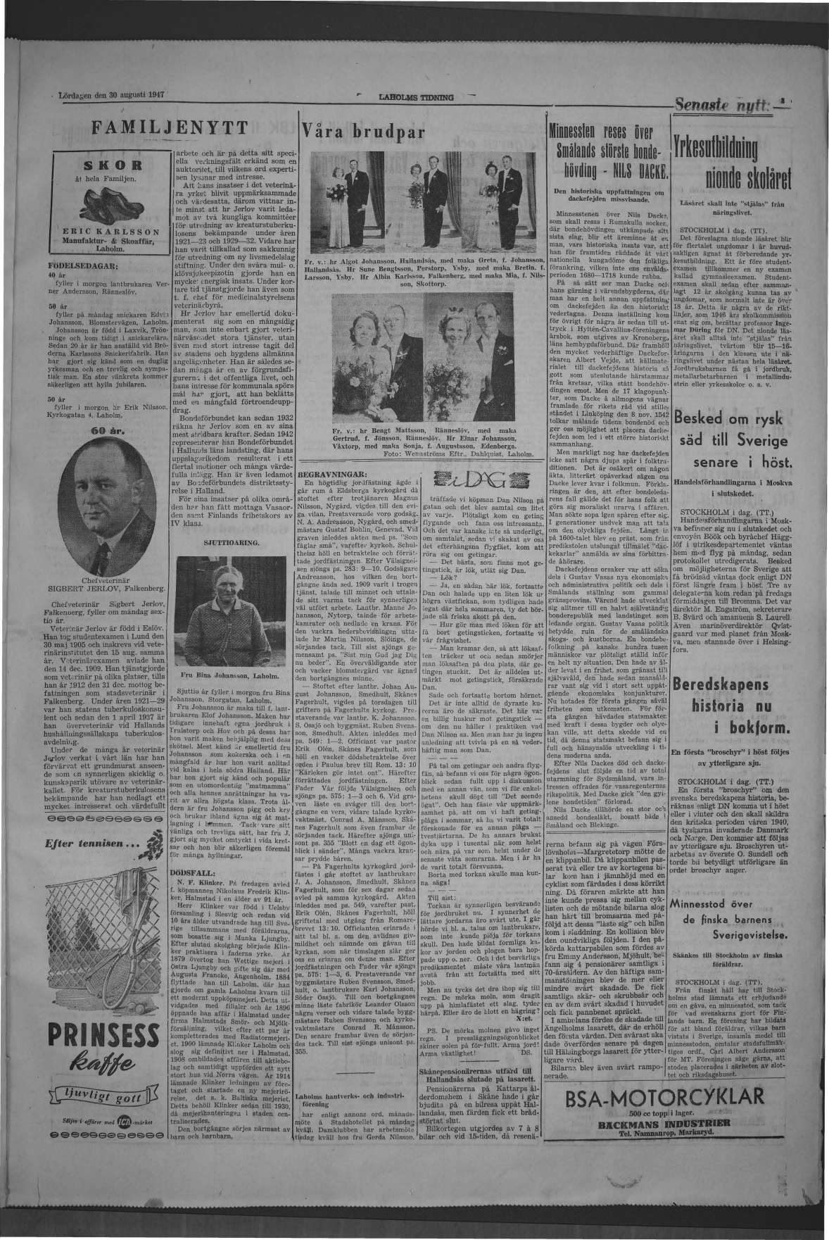 Laholms Tidning Lördag 30 augusti 1947, sida 3