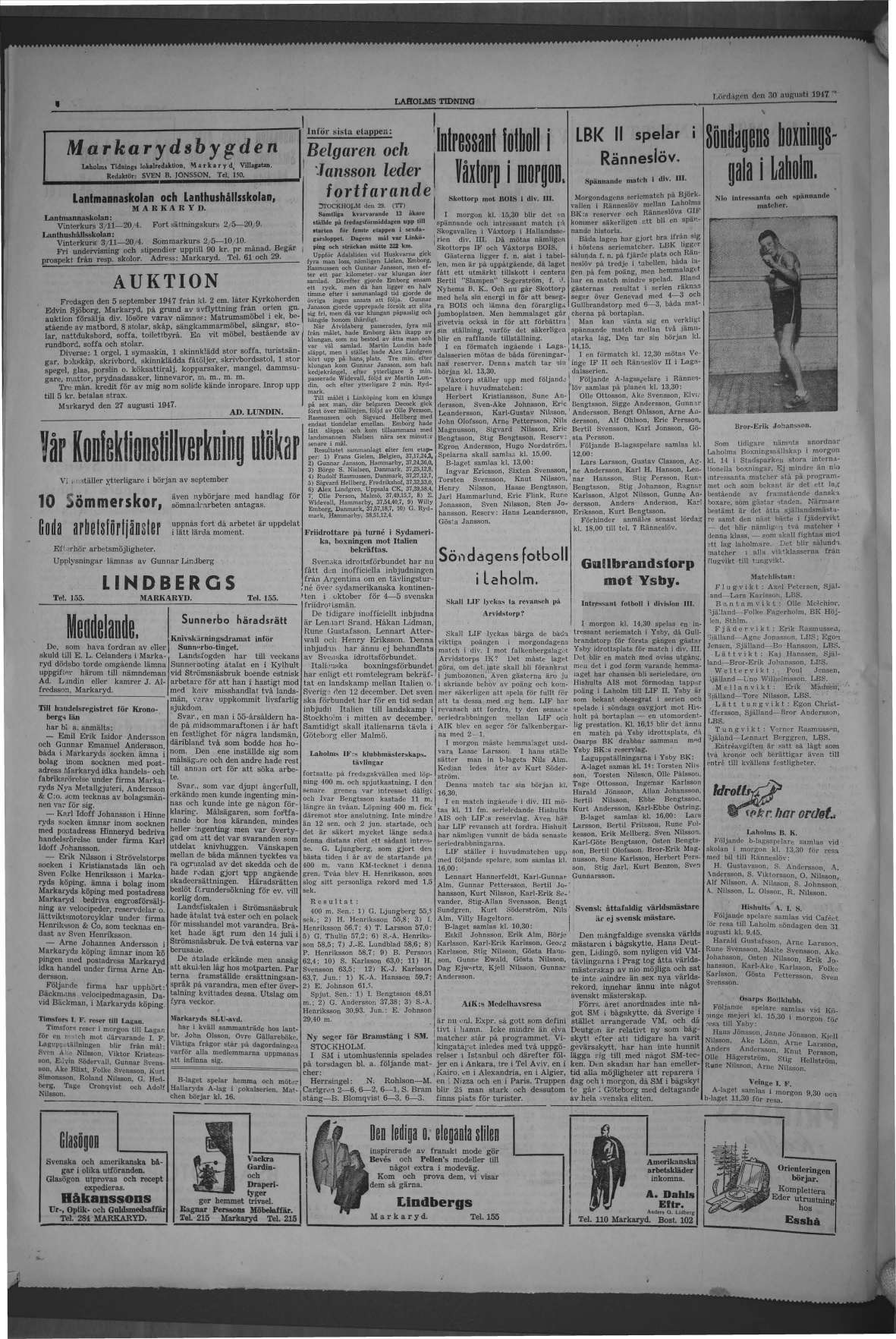 Laholms Tidning Lördag 30 augusti 1947, sida 4
