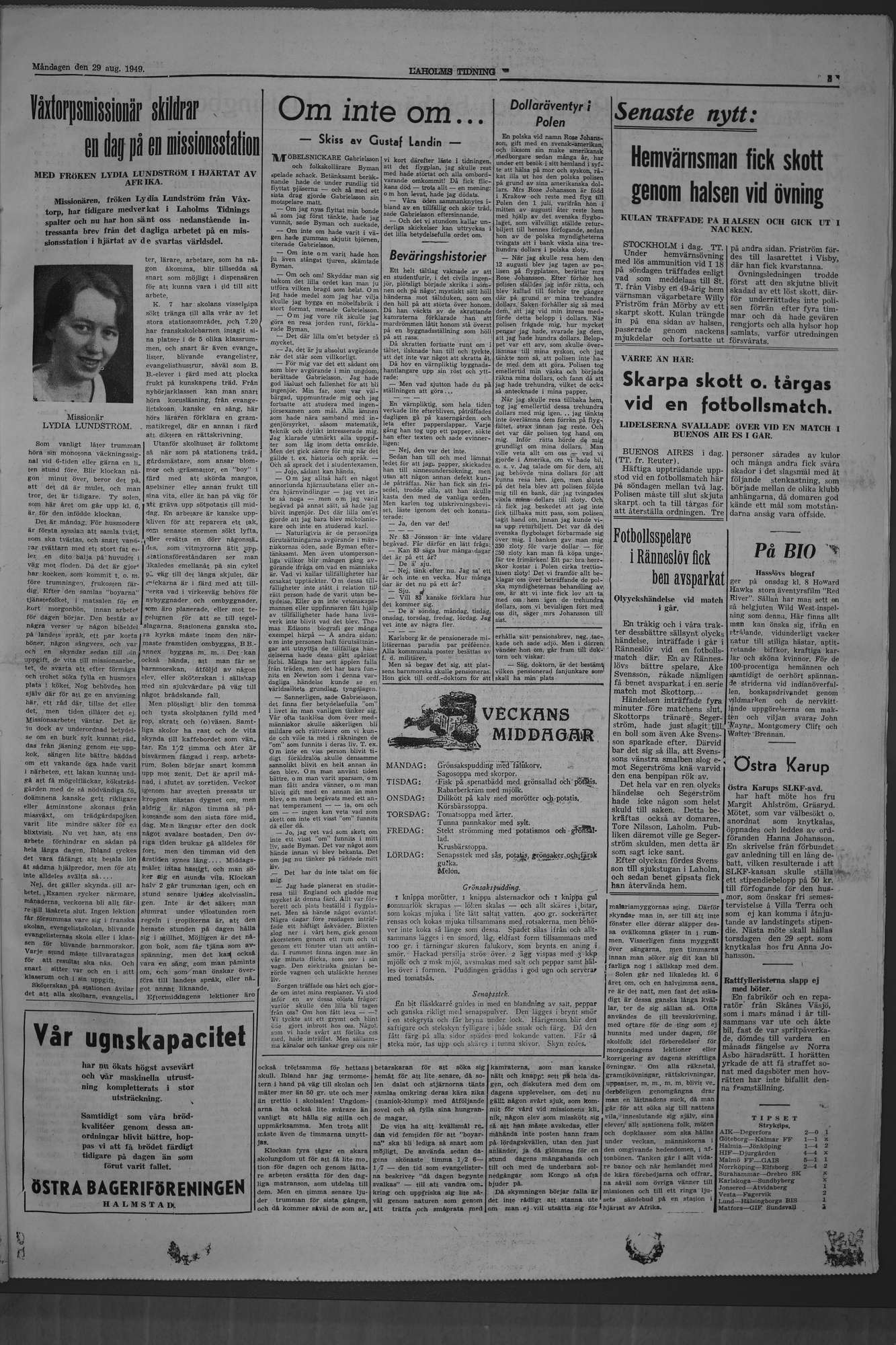 Laholms Tidning Måndag 29 augusti 1949, sida 3