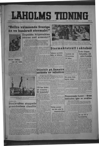 Förstasidan, Onsdag 30 juli 1947