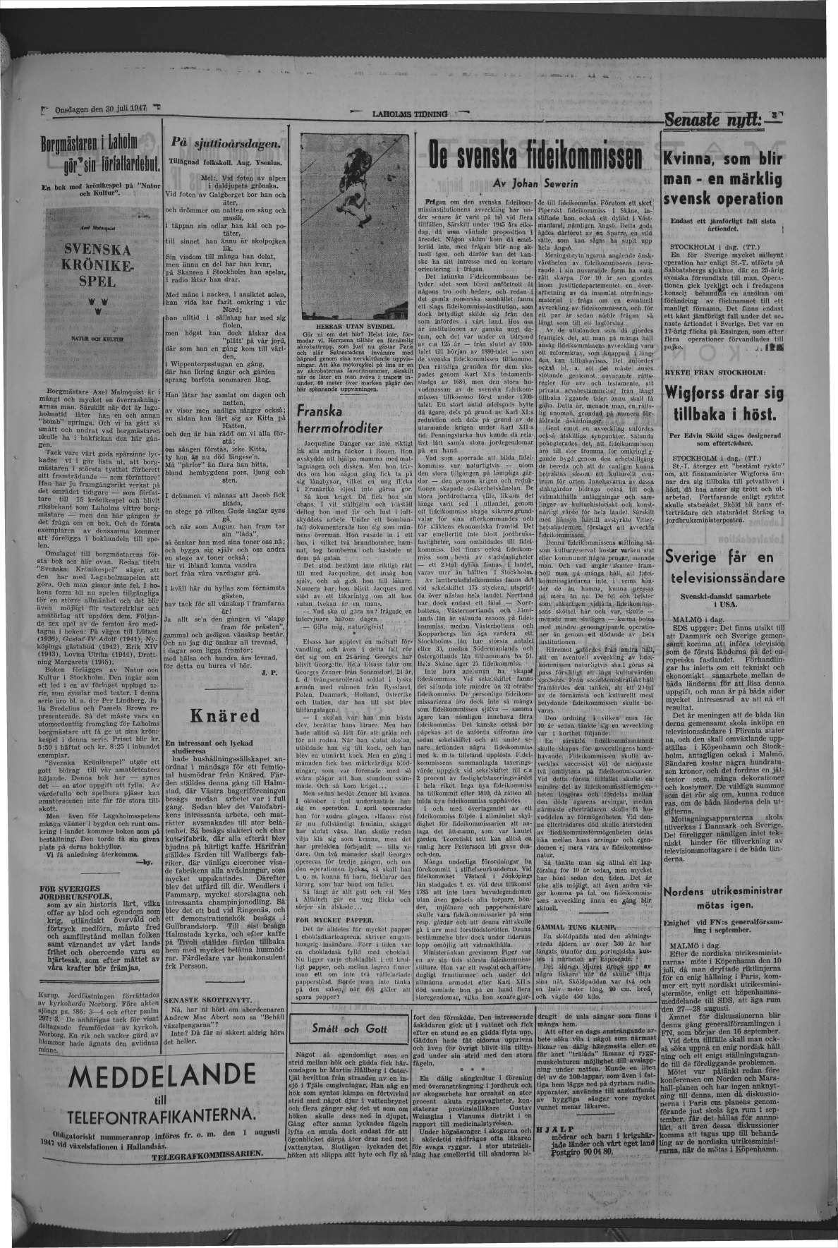 Laholms Tidning Onsdag 30 juli 1947, sida 3