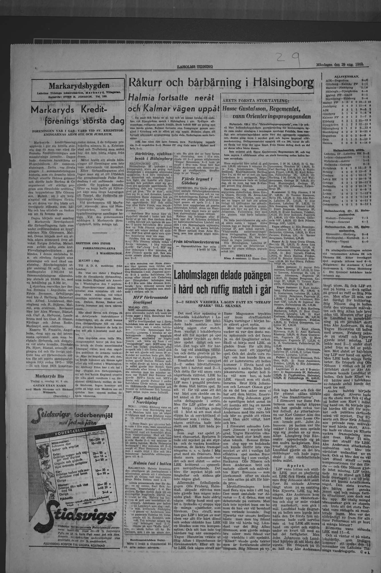 Laholms Tidning Måndag 29 augusti 1949, sida 4