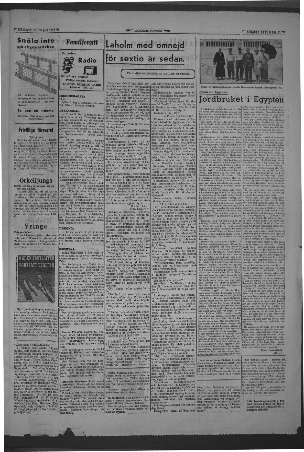 Laholms Tidning Måndag 30 juni 1947, sida 3