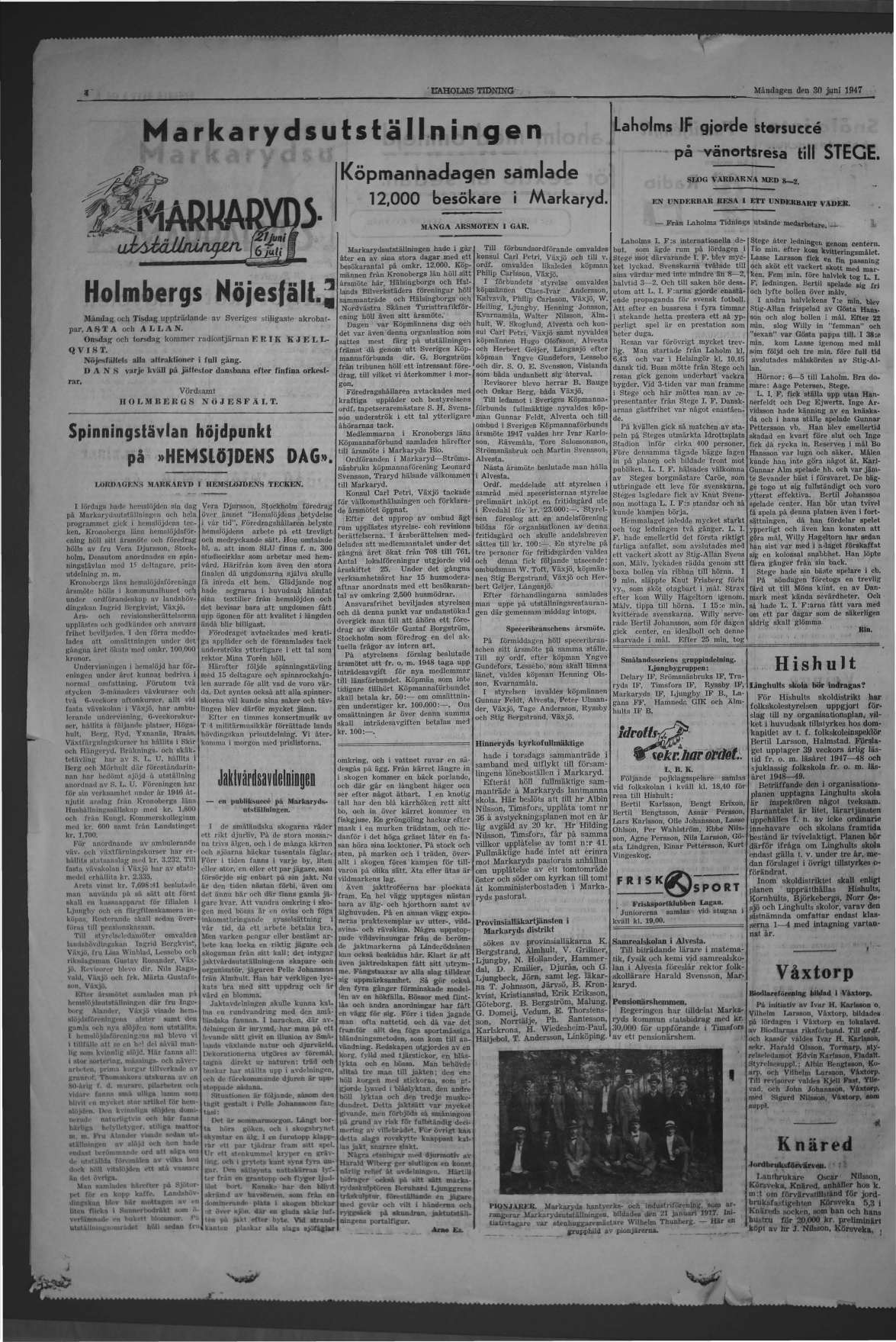 Laholms Tidning Måndag 30 juni 1947, sida 4