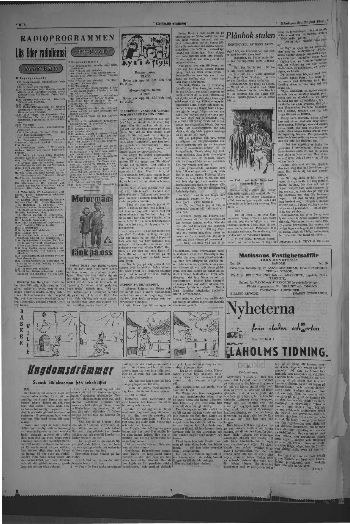 Laholms Tidning Måndag 30 juni 1947, sida 6