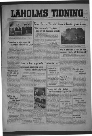 Förstasidan, Fredag 30 maj 1947
