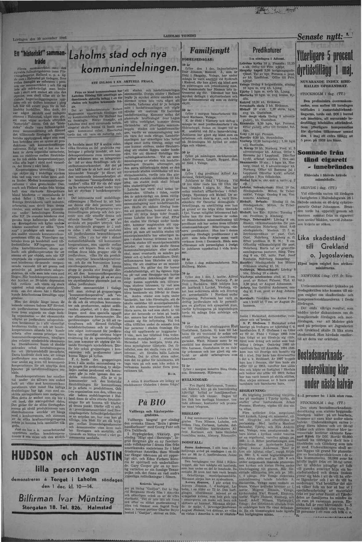 Laholms Tidning Lördag 30 november 1946, sida 3