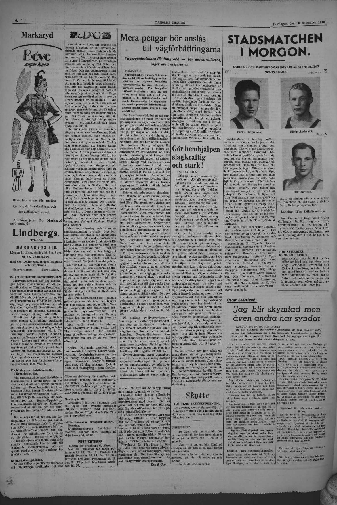 Laholms Tidning Lördag 30 november 1946, sida 4