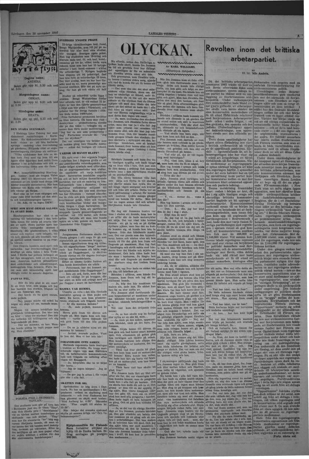 Laholms Tidning Lördag 30 november 1946, sida 7