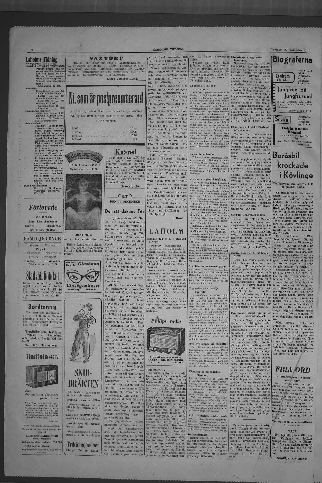 Laholms Tidning Torsdag 29 december 1949, sida 2