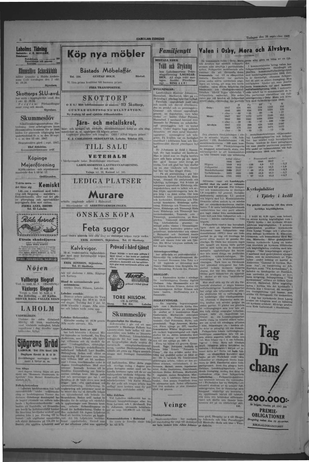 Laholms Tidning Tisdag 30 september 1947, sida 2