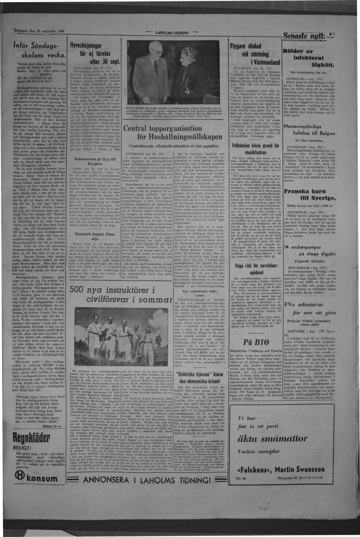 Laholms Tidning Tisdag 30 september 1947, sida 3