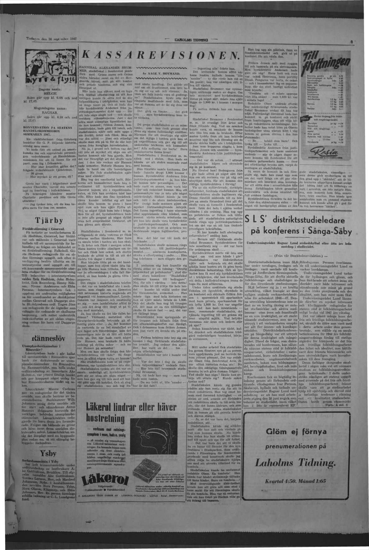 Laholms Tidning Tisdag 30 september 1947, sida 5