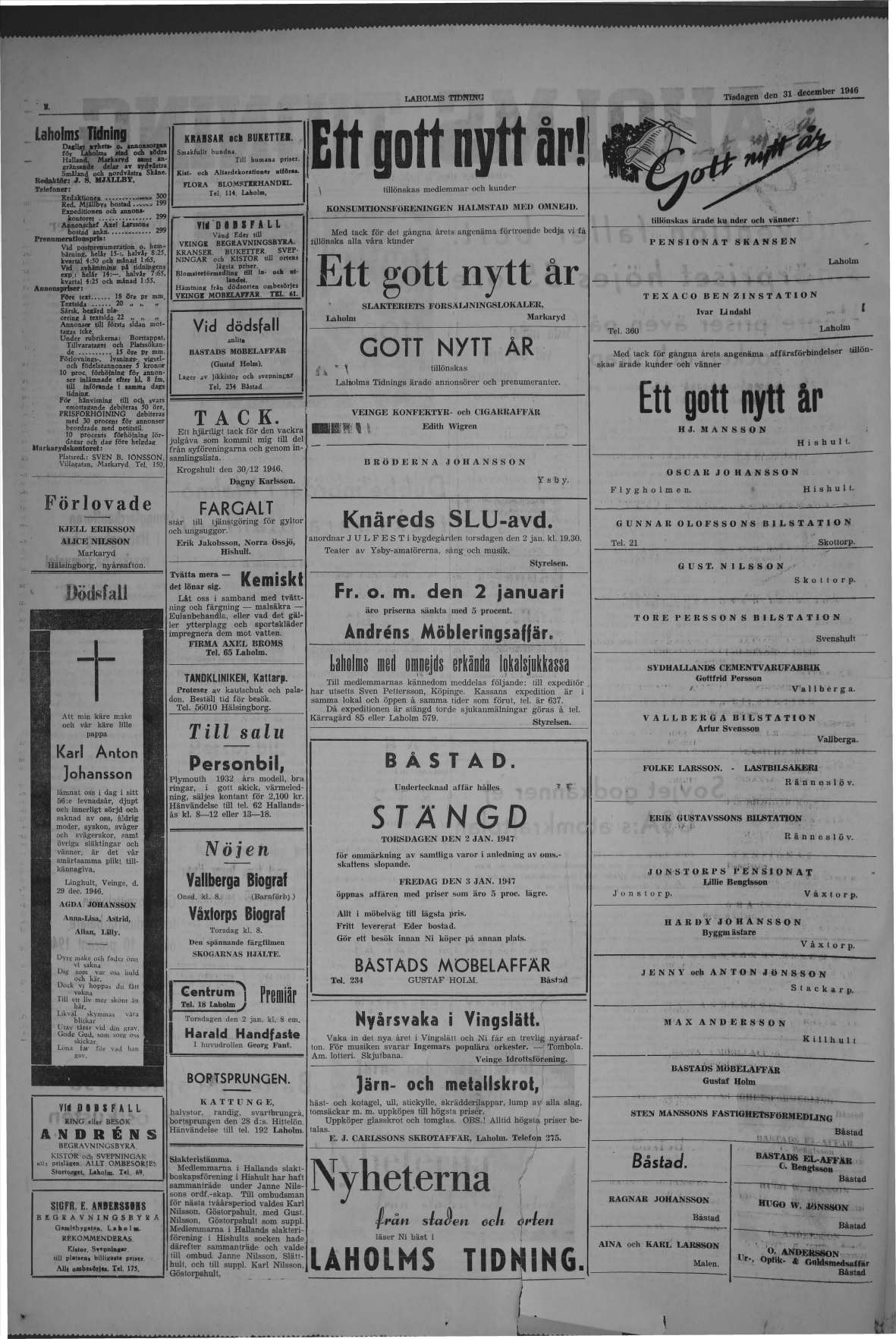 Laholms Tidning Tisdag 31 december 1946, sida 2