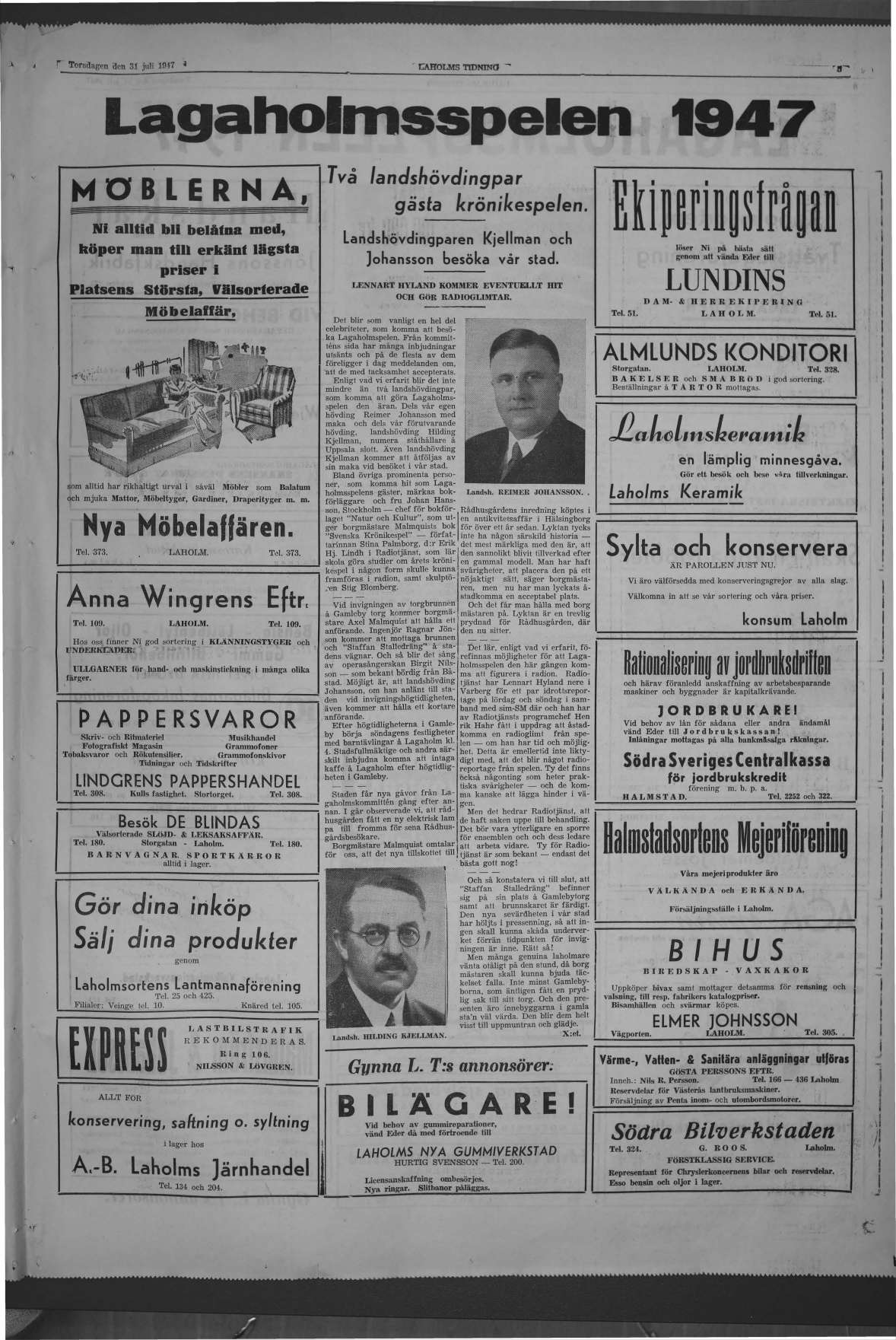 Laholms Tidning Torsdag 31 juli 1947, sida 5