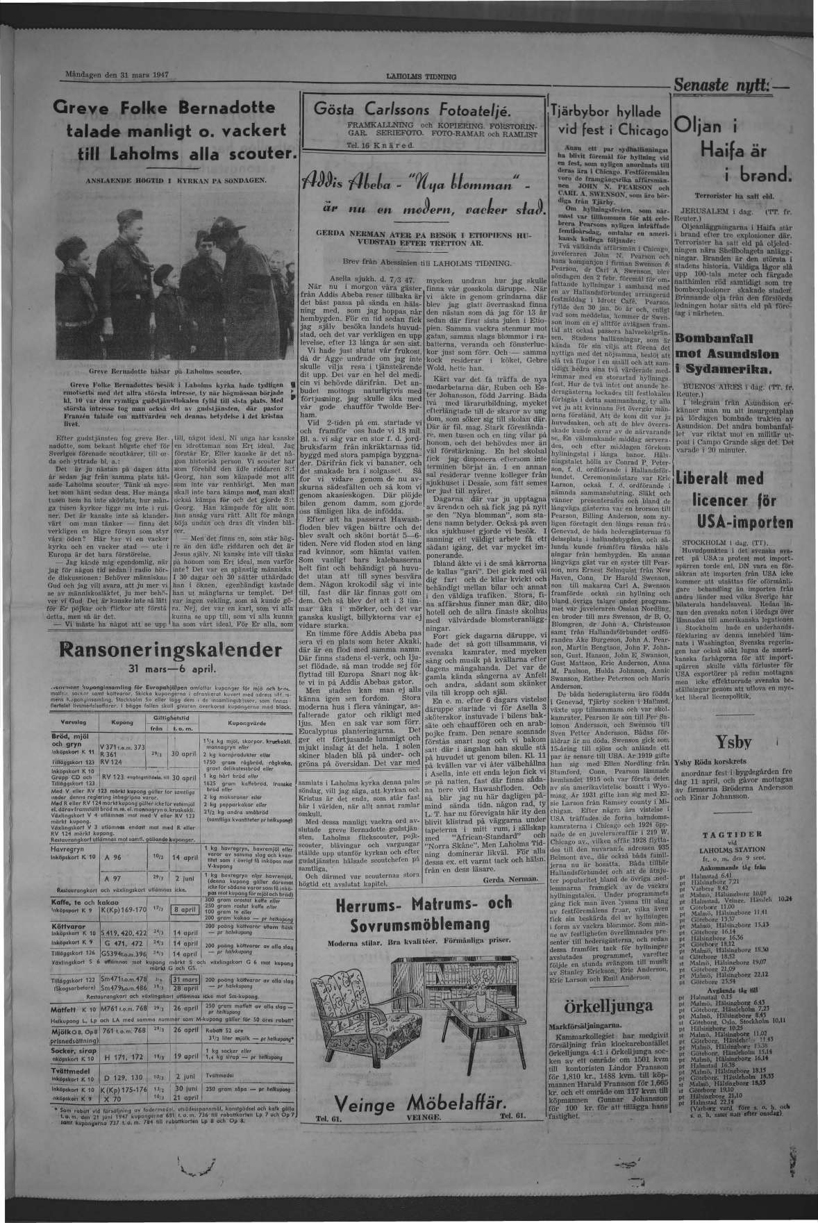 Laholms Tidning Måndag 31 mars 1947, sida 3