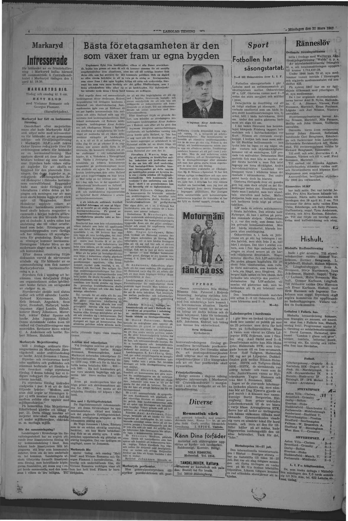 Laholms Tidning Måndag 31 mars 1947, sida 4