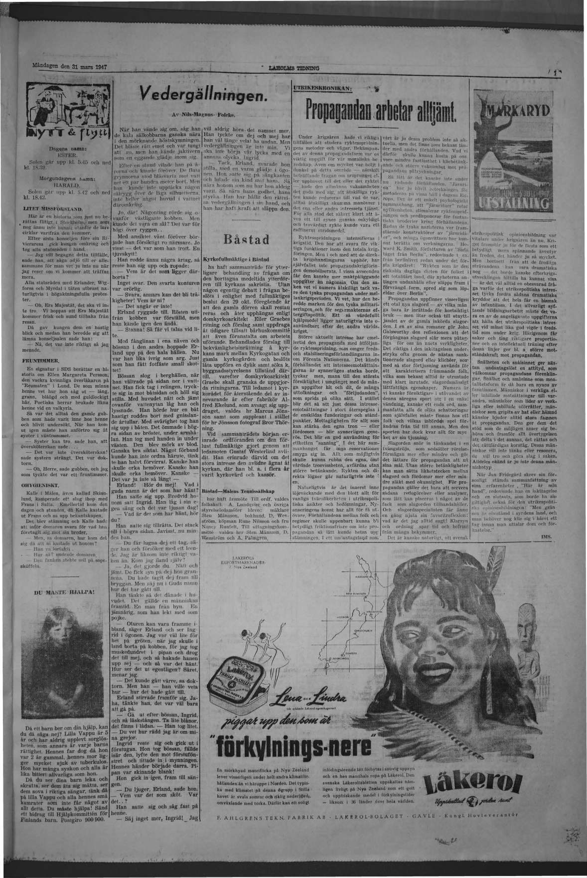 Laholms Tidning Måndag 31 mars 1947, sida 7