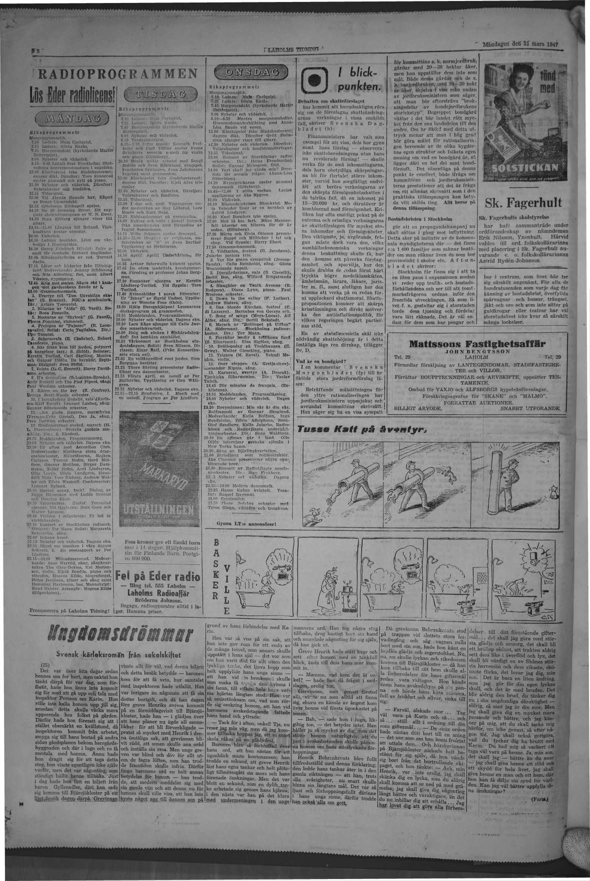 Laholms Tidning Måndag 31 mars 1947, sida 8