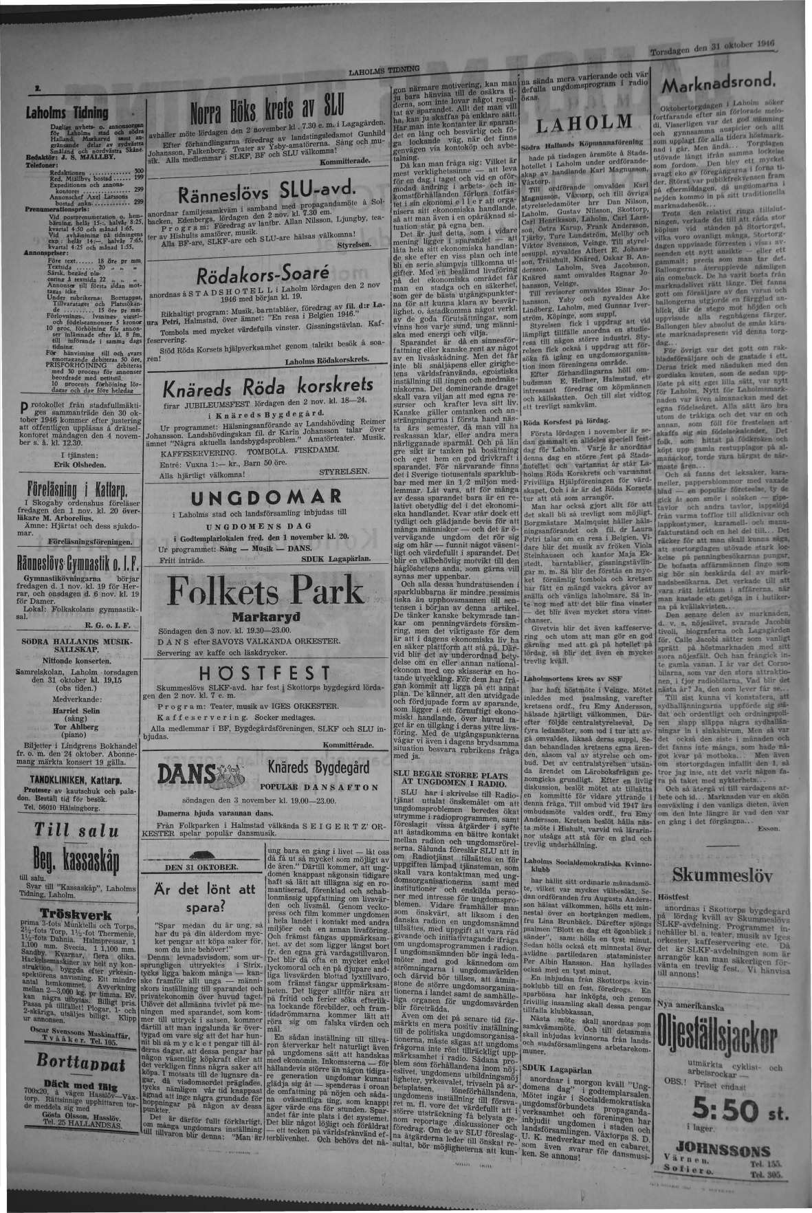 Laholms Tidning Torsdag 31 oktober 1946, sida 2