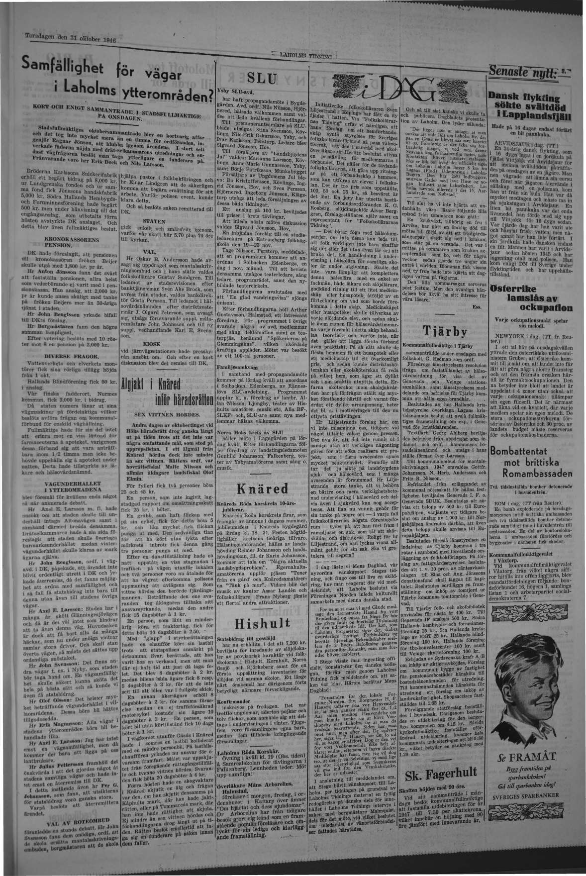 Laholms Tidning Torsdag 31 oktober 1946, sida 3