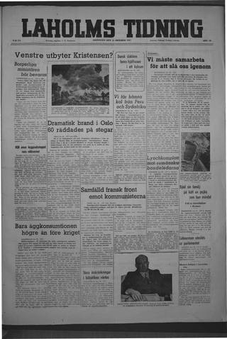 Förstasidan, Fredag 31 oktober 1947
