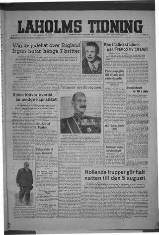 Förstasidan, Måndag 4 augusti 1947