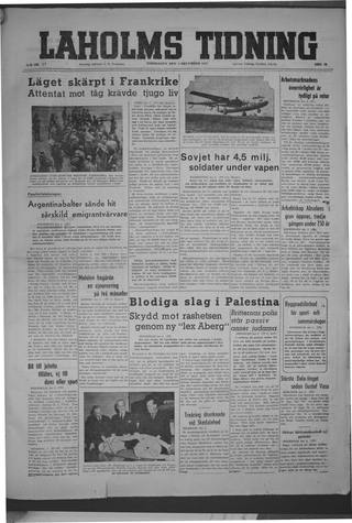 Förstasidan, Torsdag 4 december 1947