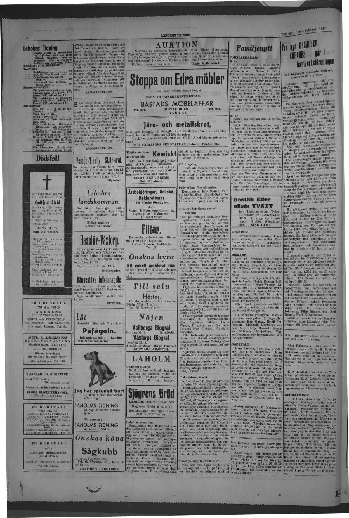 Laholms Tidning Tisdag 4 februari 1947, sida 2