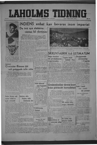 Förstasidan, Onsdag 4 juni 1947