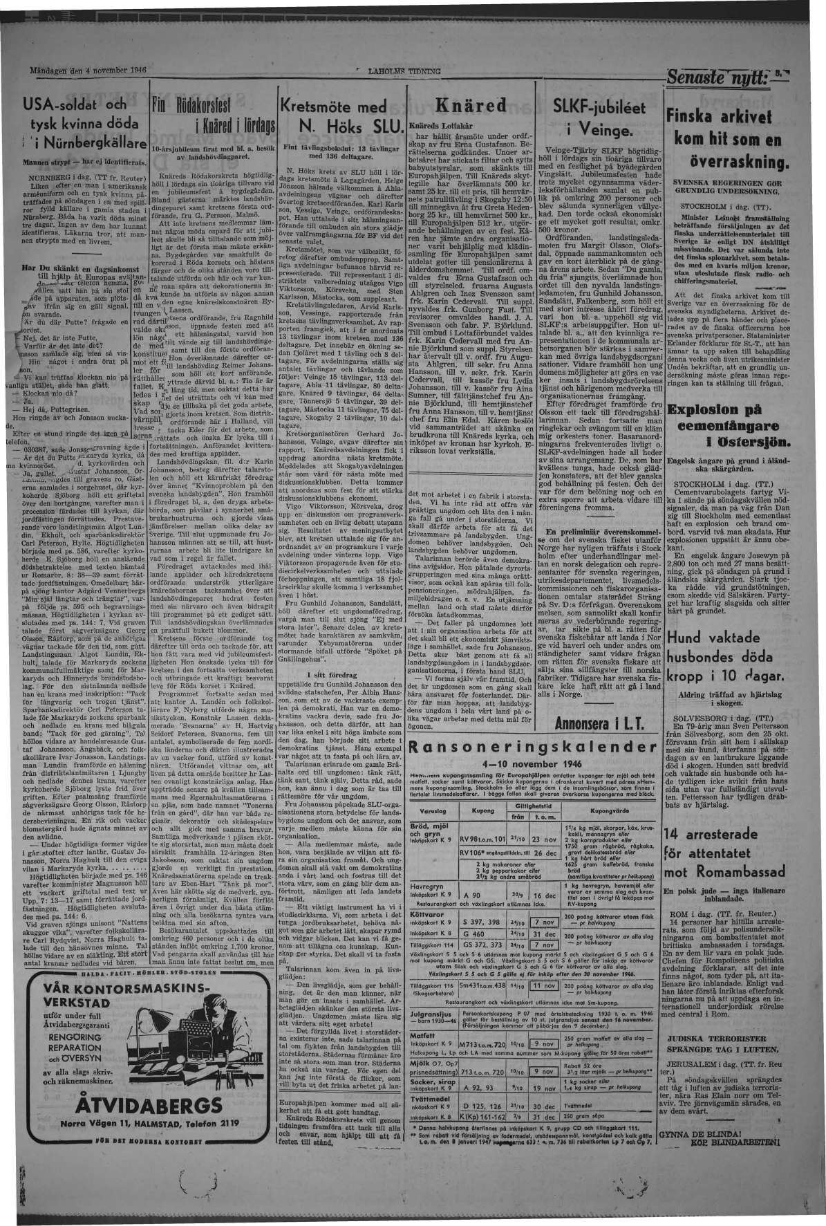 Laholms Tidning Måndag 4 november 1946, sida 3