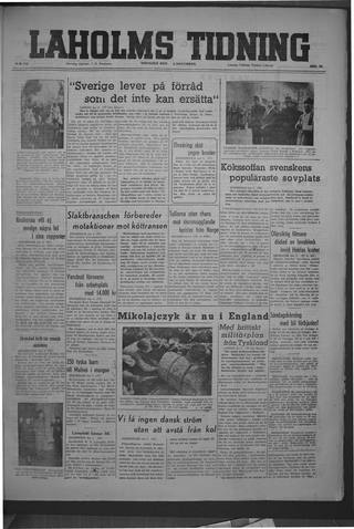 Förstasidan, Tisdag 4 november 1947