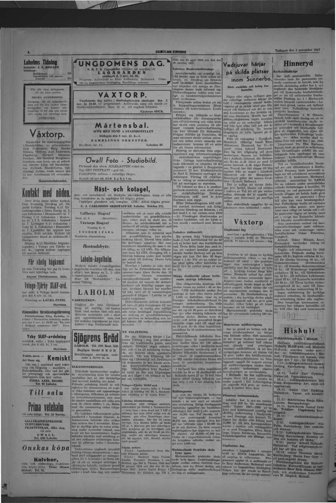 Laholms Tidning Tisdag 4 november 1947, sida 2
