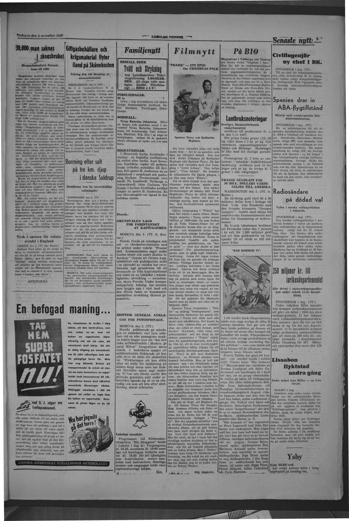 Laholms Tidning Tisdag 4 november 1947, sida 3