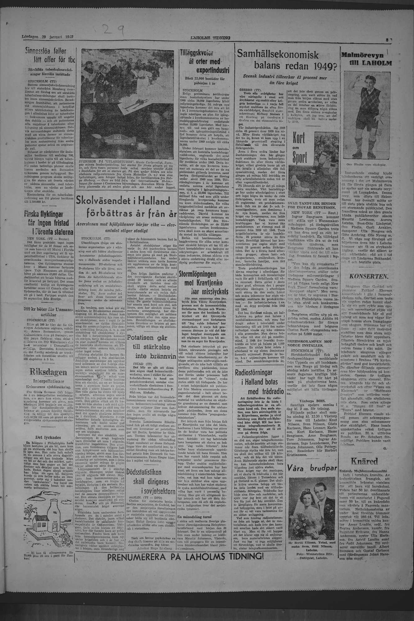 Laholms Tidning Lördag 29 januari 1949, sida 5