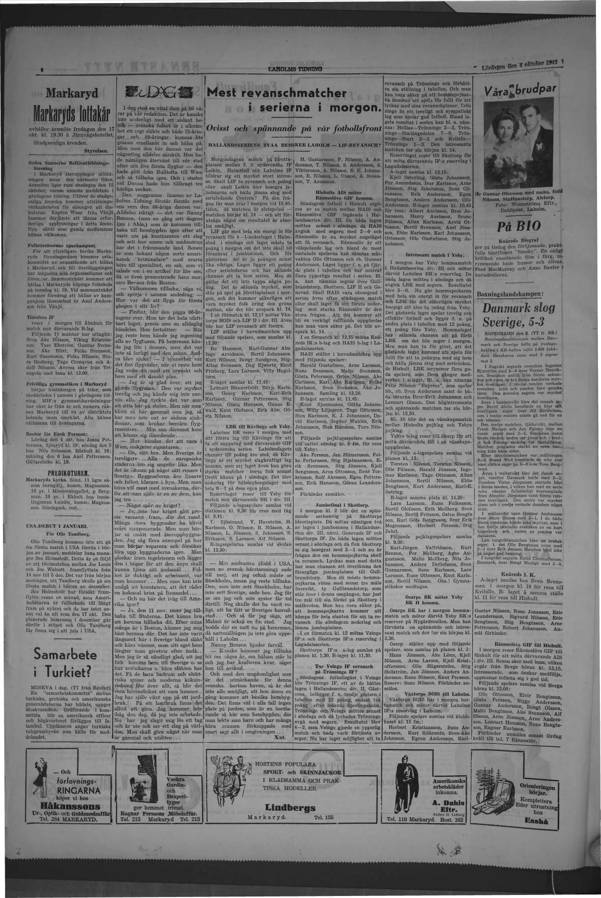 Laholms Tidning Lördag 4 oktober 1947, sida 4