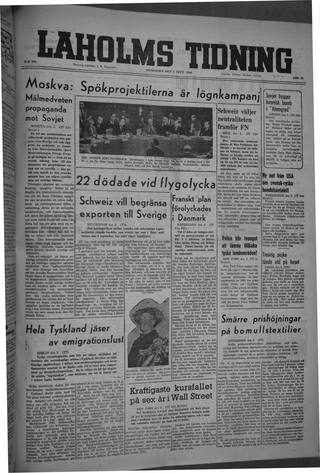 Förstasidan, Onsdag 4 september 1946