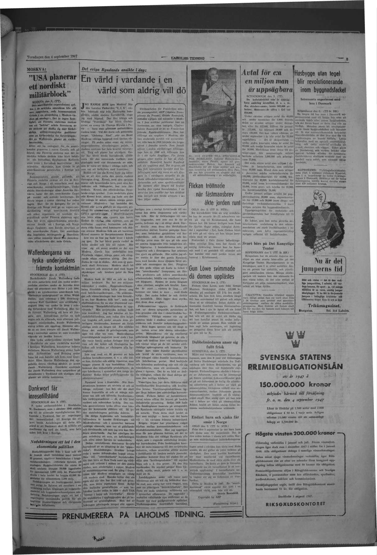 Laholms Tidning Torsdag 4 september 1947, sida 5