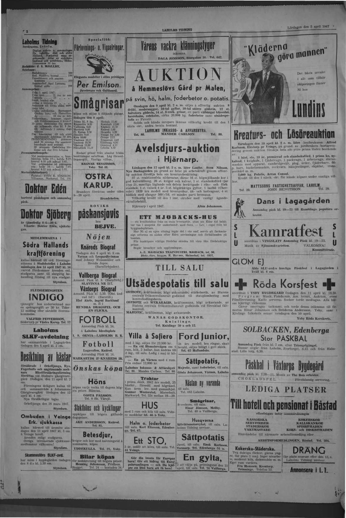 Laholms Tidning Lördag 5 april 1947, sida 2