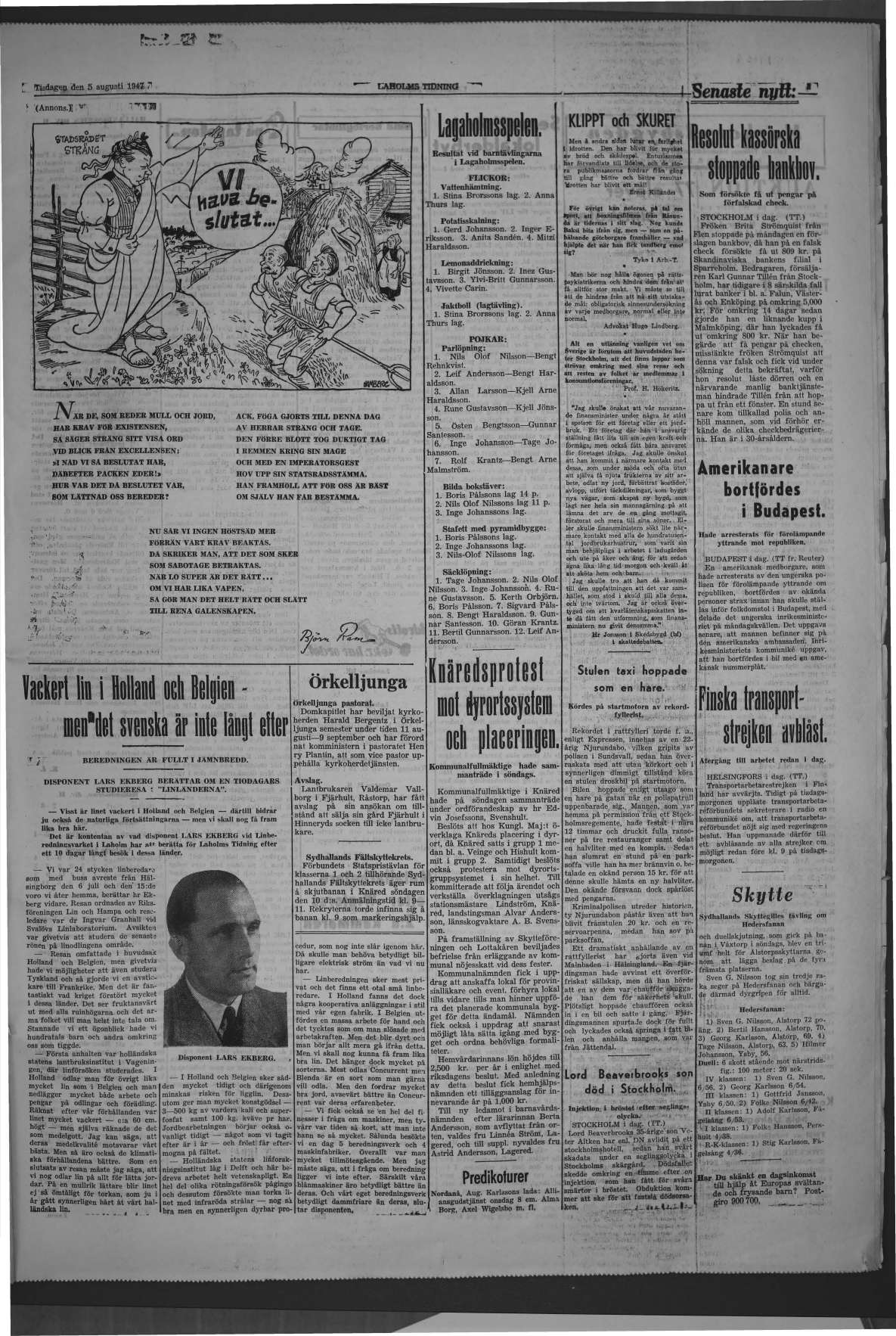 Laholms Tidning Tisdag 5 augusti 1947, sida 3