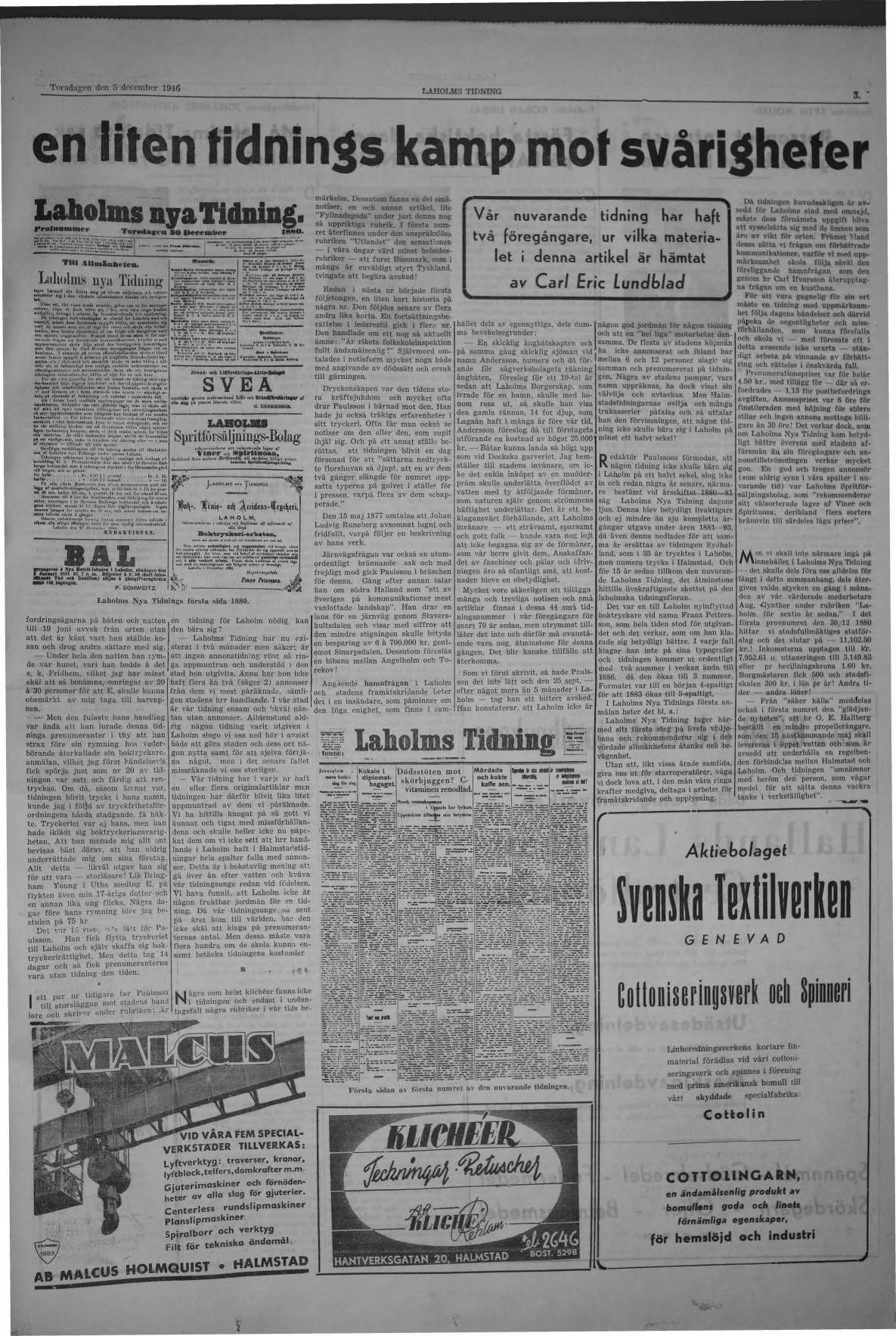Laholms Tidning Torsdag 5 december 1946, sida 3