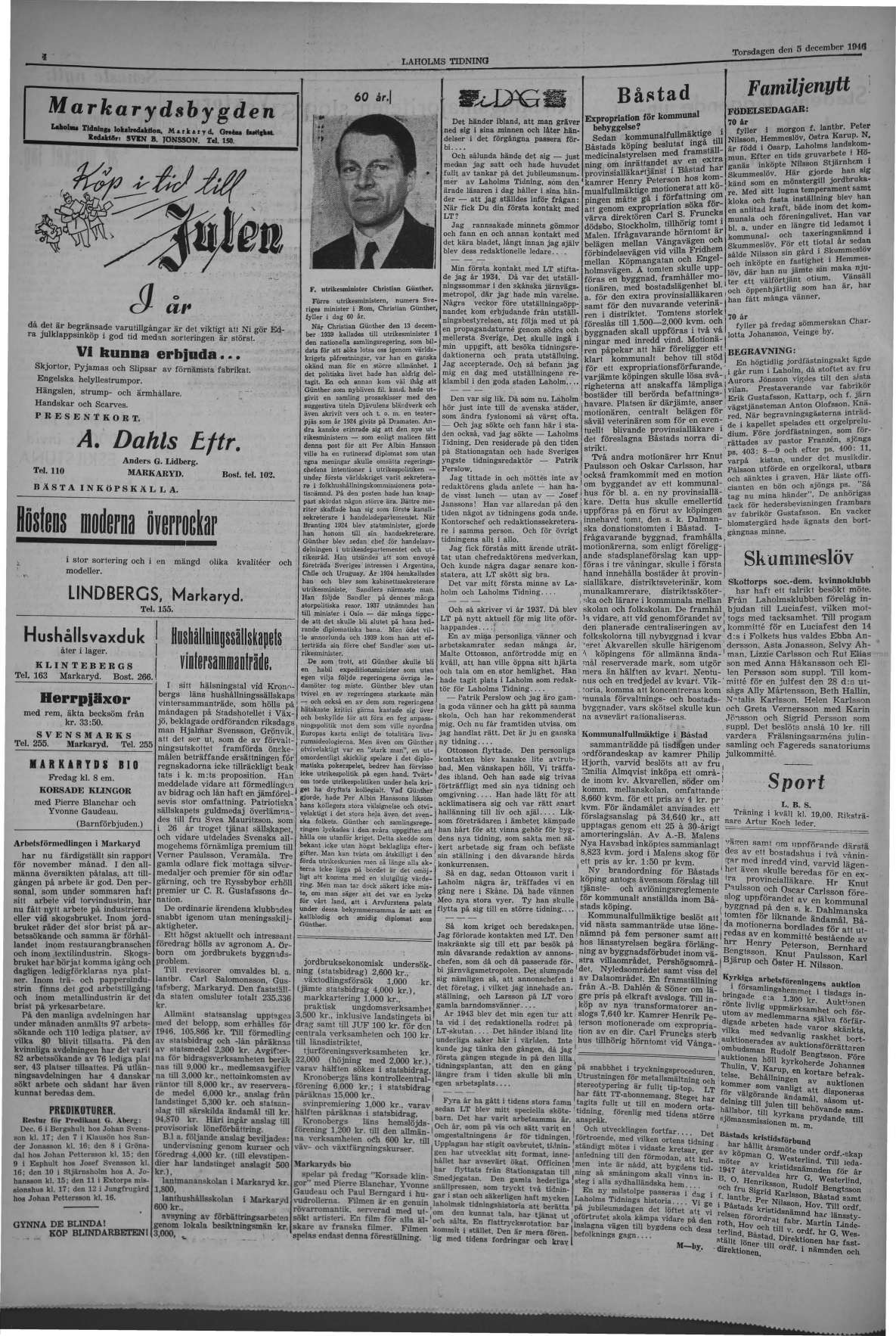 Laholms Tidning Torsdag 5 december 1946, sida 9