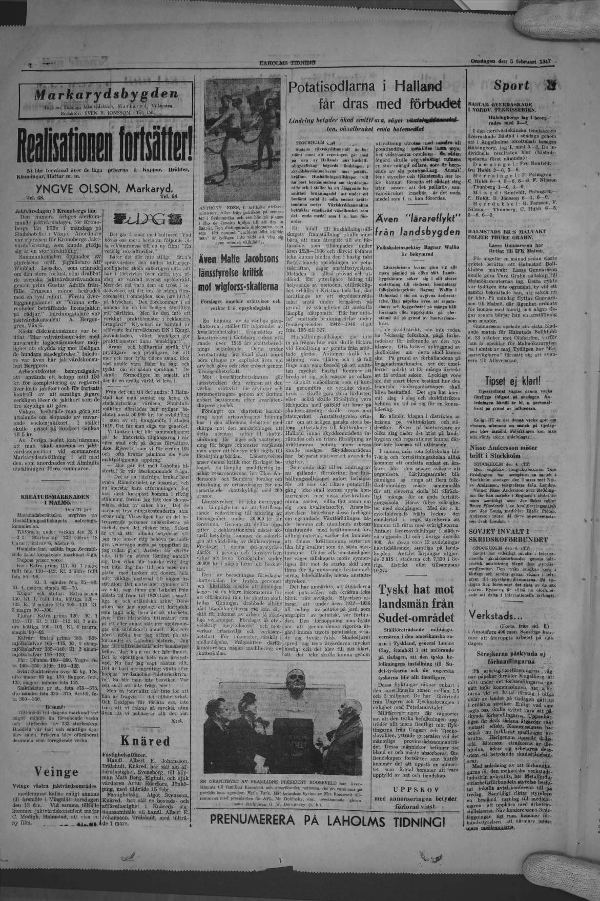 Laholms Tidning Onsdag 5 februari 1947, sida 4