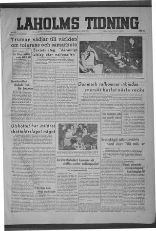 Förstasidan, Lördag 5 juli 1947