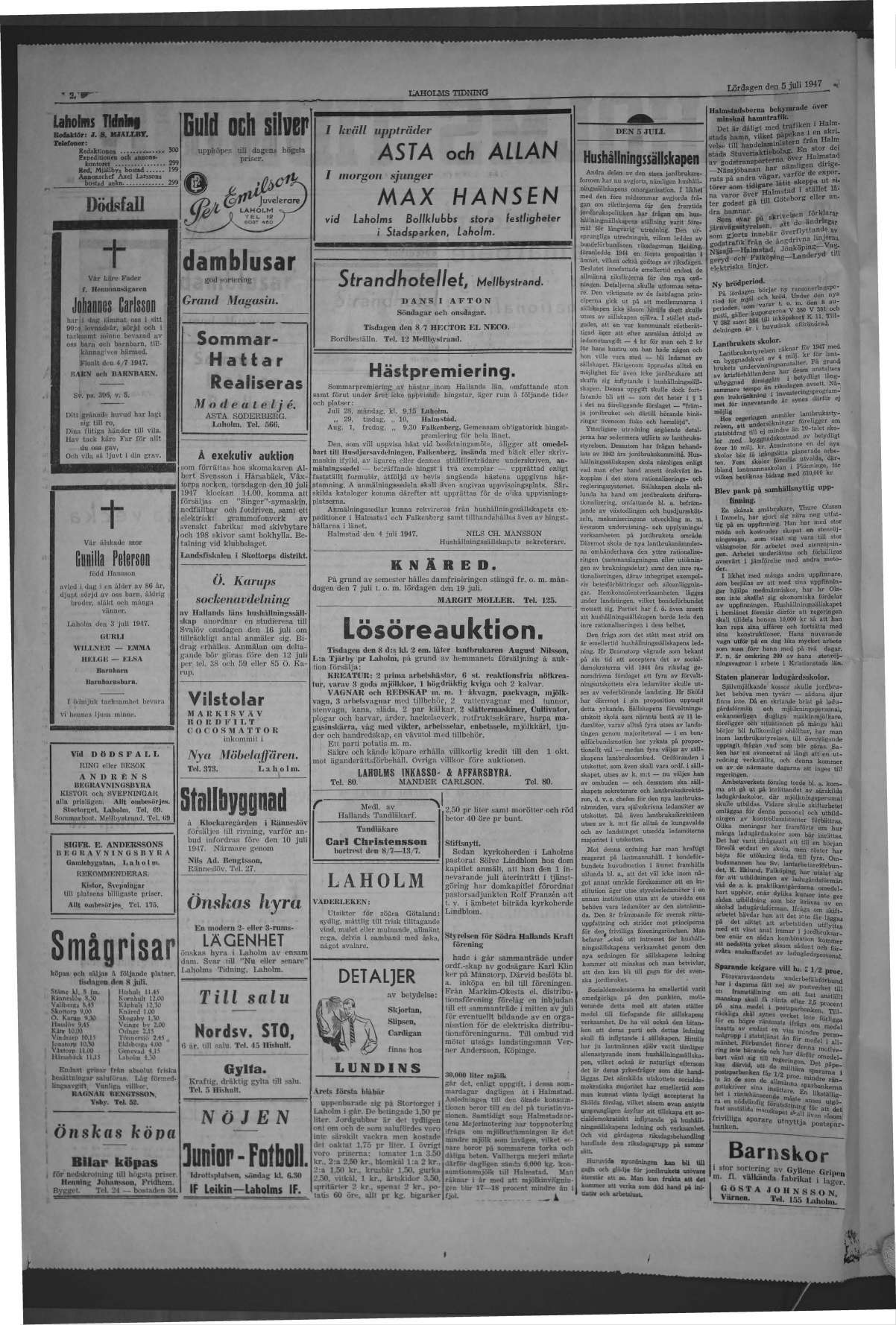 Laholms Tidning Lördag 5 juli 1947, sida 2