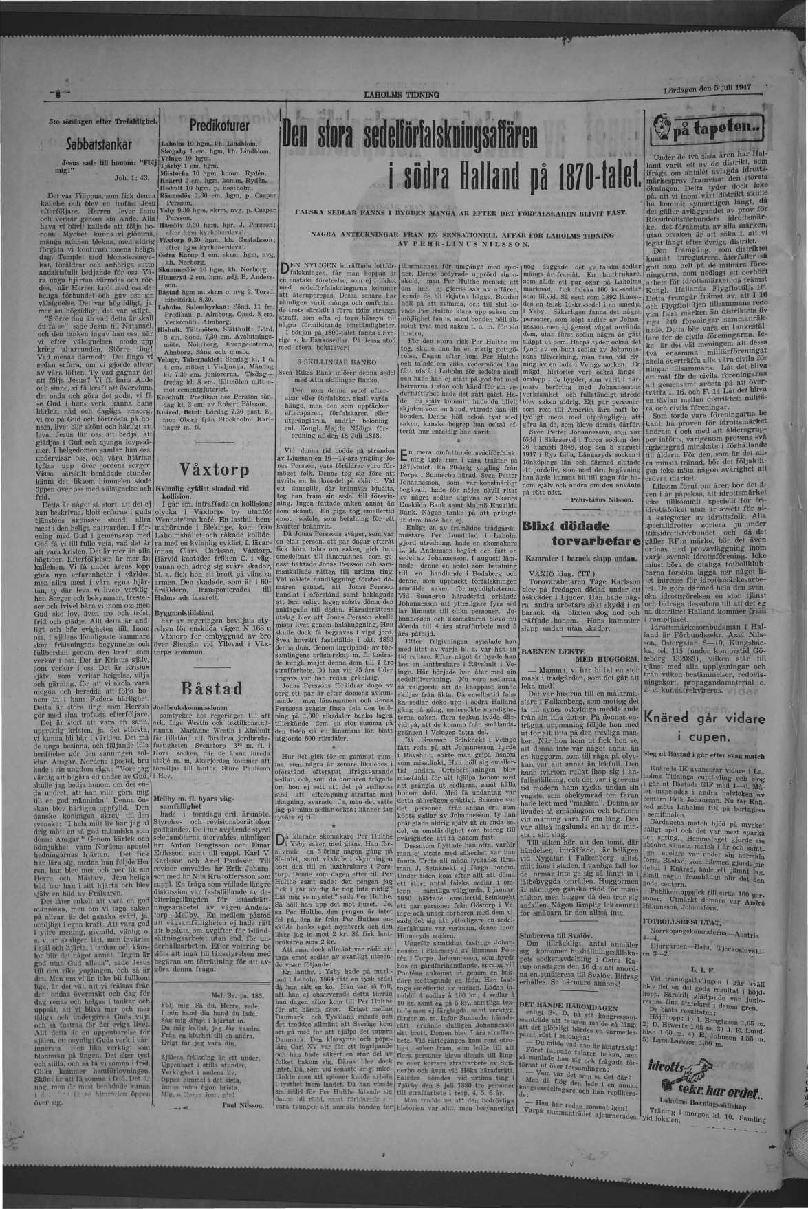 Laholms Tidning Lördag 5 juli 1947, sida 6