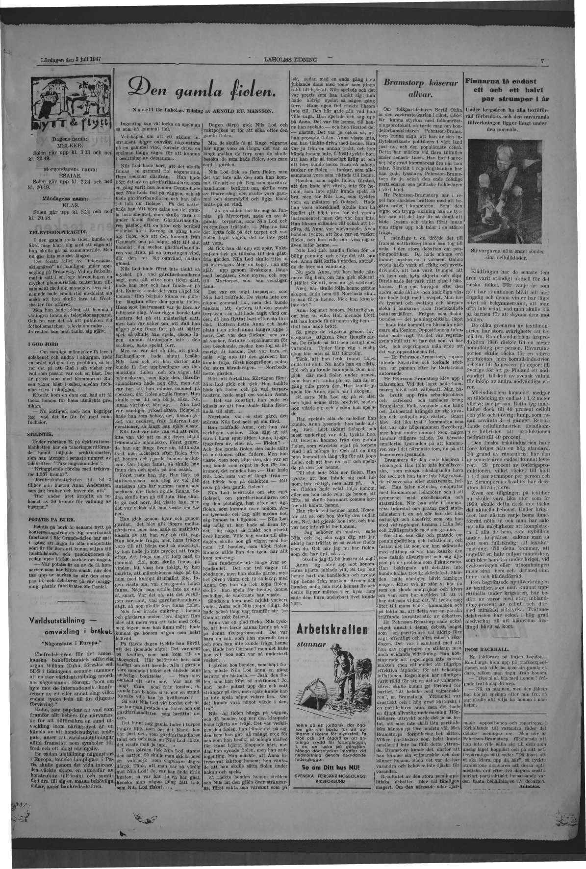Laholms Tidning Lördag 5 juli 1947, sida 7