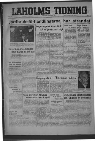 Förstasidan, Torsdag 5 juni 1947